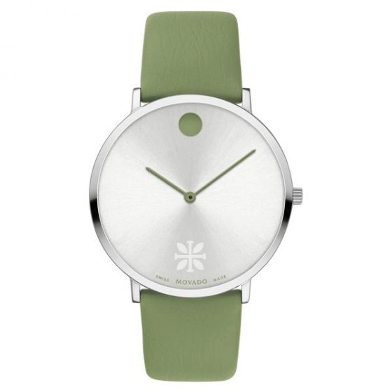 Alexi X Movado Silver-Toned Metallic Museum With Flat Dot Logo